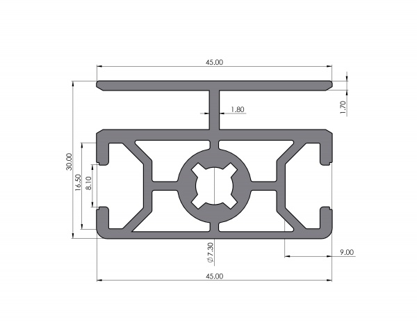 Schutzgitterprofil 30x45 180° Nut 8 B-Typ